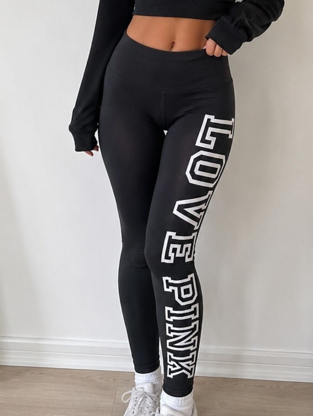 VS PINK 'Love PINK' Black and White Everyday Leggings
